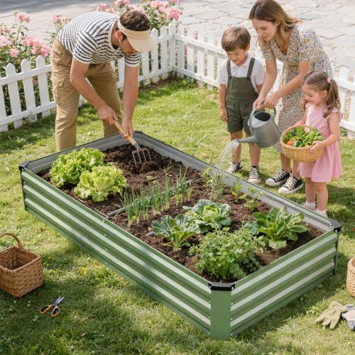 Galvanized Raised Garden Bed Outdoor 2Pack 6x3x1ft Olive Green