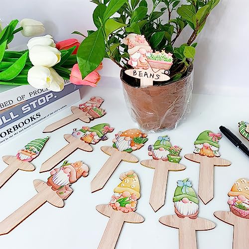 20pcs Garden Markers - Wooden Plant Labels with Funny Gnome Designs for Flowers & Vegetables