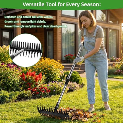 Thatch Rake for Lawns 36-63" Stainless Steel Adjustable Handle