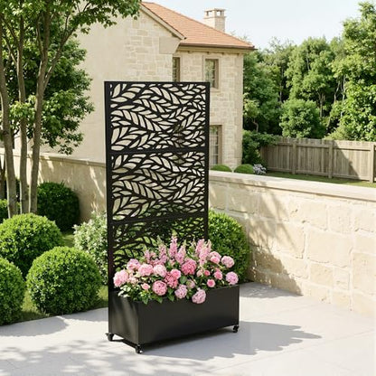 Pia Ricco Planter Box with Trellis, Privacy Planter for Climbing Plants - color: Black-flow Leaf, size: Medium
