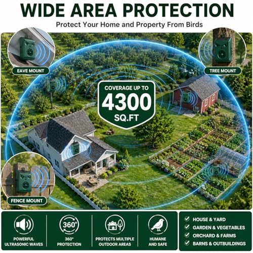 2 Pack Solar Bird Repellent Devices Outdoor Ultrasonic Bird Repeller
