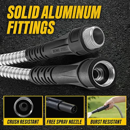 BIONIC STEEL 150 Ft Metal Garden Hose with Sprayer Nozzle - size: 150'
