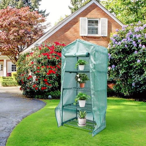 4 Tier Greenhouse Replacement Cover with Roll-Up Zipper Door