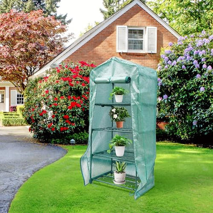 4 Tier Greenhouse Replacement Cover with Roll-Up Zipper Door