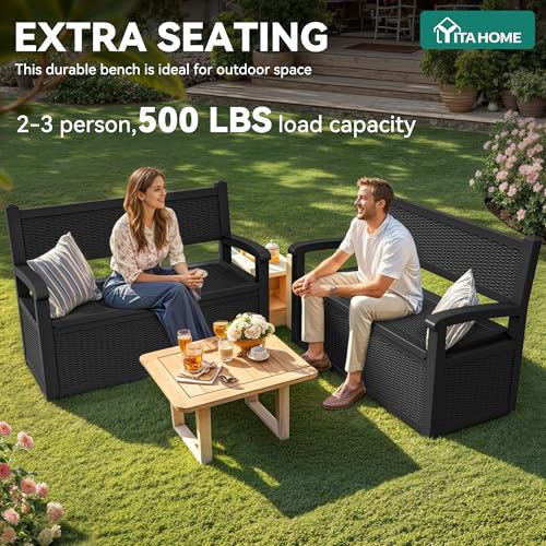 YITAHOME 70 Gallon Deck Bench with Storage - color: Black, size: 80Gallon