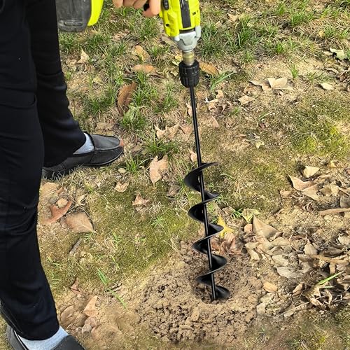 3" x 24" Garden Auger Drill Bit for Planting and Post Hole Digging - Upgraded Spiral Design, Solid Shaft - Hex Driver Drill Compatible - color: 3"x24"-Black
