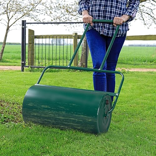 VINGLI 24 Inch Lawn Roller Water Filled Pull Behind Garden Drum Roller Push/Tow Behind, Water/Sand Filled for Garden, Lawn, Backyard, Green - color: Green, size: 24 inch