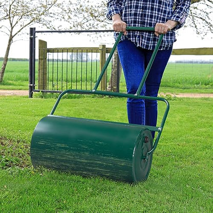 VINGLI 24 Inch Lawn Roller Water Filled Pull Behind Garden Drum Roller Push/Tow Behind, Water/Sand Filled for Garden, Lawn, Backyard, Green - color: Green, size: 24 inch