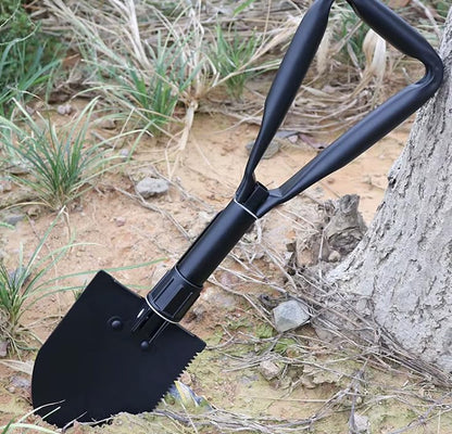 KIBOCO Small Folding Survival Shovel, Military-Style Tool for Car, Snow, Camping, Backpacking - 18" Carbon Steel Multitool with Pick
