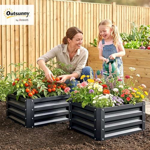 Outsunny 2 Piece 2' x 2' x 1' Galvanized Raised Garden Bed, Dark Gray - color: Gray