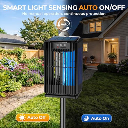 Solar Bug Zapper Outdoor, Solar Mosquito Zapper Outdoor with Ground Bracket, AUTO On/Off Solar Fly Zapper with Illuminated Light, Rechargeable Cordless Mosquito Traps for Camping Paito Backyard Garden