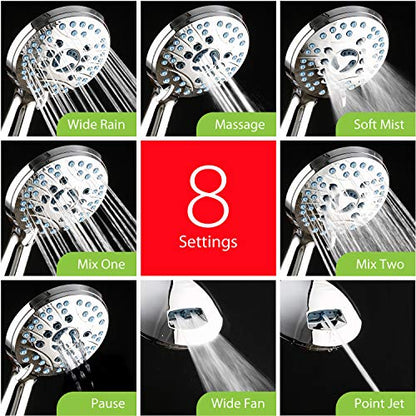 AquaCare 8-mode High Pressure Handheld Shower Head with 2-mode Power Wash - color: Premium Chrome, style: 1.8 Gallon Per Minute