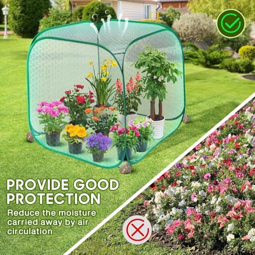 2Pc Pop Up Mesh Plant Cover,35x35x38'' Garden Netting for Insect Protection - color: Green, size: 2 pieces