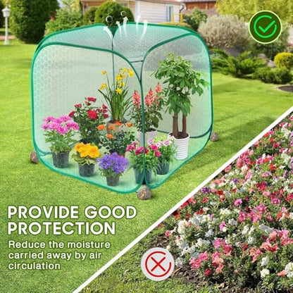 2Pc Pop Up Mesh Plant Cover,35x35x38'' Garden Netting for Insect Protection - color: Green, size: 2 pieces