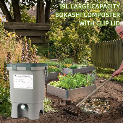 20L Bokashi Compost Bin, 5.28 Gallon Compost Bin for Kitchen Composter with Lid, Bokashi Start Kit with Bran (Tan & Dark Green) (18.8L/5 Gal Grey) - color: 18.8L/5 Gal Grey