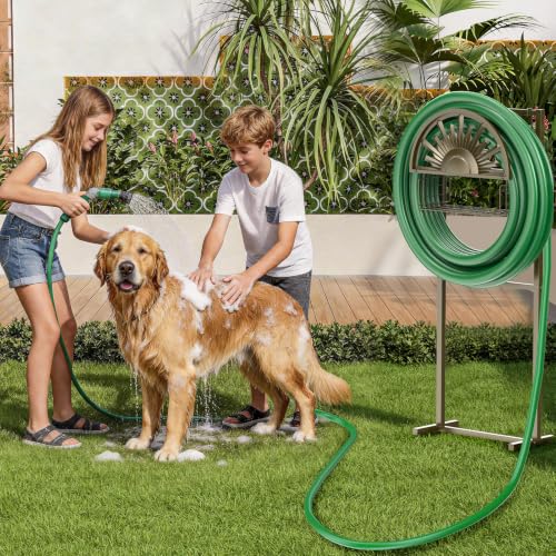 Garden Hose Reel Holder Stand Holds 150ft of 5/8 Hose with 2 Hooks - color: Bronze