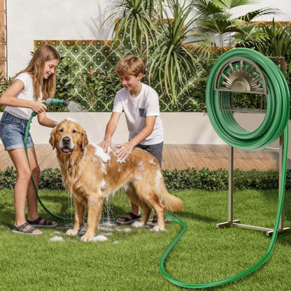 Garden Hose Reel Holder Stand Holds 150ft of 5/8 Hose with 2 Hooks - color: Bronze