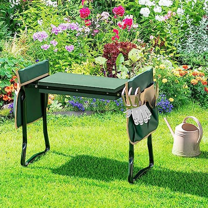 Garden Kneeler and Seat, Folding Heavy-Duty Garden Stool with Removable Tool Bags, Portable Gardening Bench for Gardening, Fishing, Seniors, Women, Men
