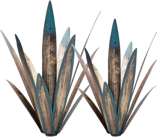Metal Agave Plants, 2 Pack Big Tequila Rustic Sculpture, Rustic Metal Agave Plants Lawn Ornaments, for Yard Stakes, Garden Figurines, Outdoor Patio (2 PCS Colorful) - color: 2 Pcs Colorful