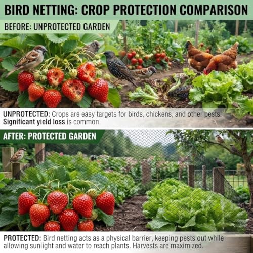 Bird Netting 15x15 FT Heavy Duty 1/2 Inch Mesh Garden Netting - size: 15x15 FT