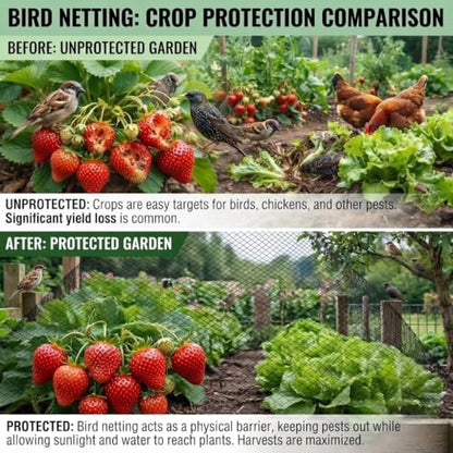 Bird Netting 20x40 FT Heavy Duty 1/2 Inch Mesh Garden Netting - size: 20x40 FT