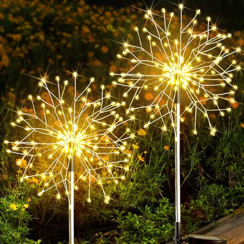 suddus Solar Garden Lights Outdoor 2-Pack 150LED Firework Lights Warm White - color: Warm White, size: 2 Pack