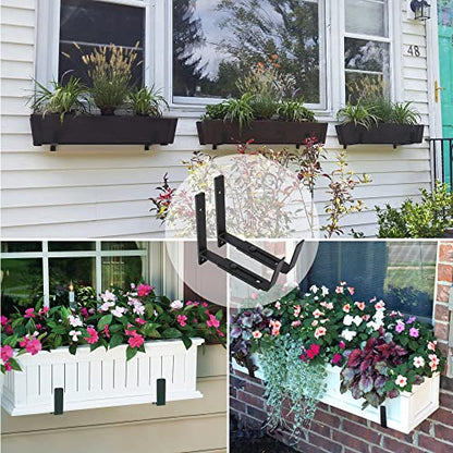 Maotong Adjustable Window Planter Box Brackets 6 Pack, Heavy Duty Wall Mount Flower Box Holder for Planter Box Depth (Front to Back) 6 to 12 Inches, Black - size: Set of 6
