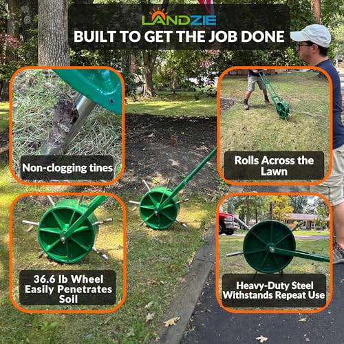 Landzie - Rolling Lawn Aerator, Manual Core Plug Aerator - size: Single