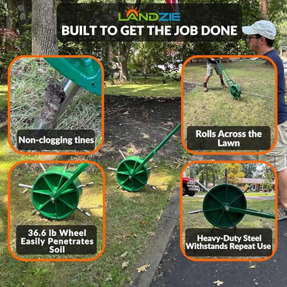 Landzie - Rolling Lawn Aerator, Manual Core Plug Aerator - size: Single