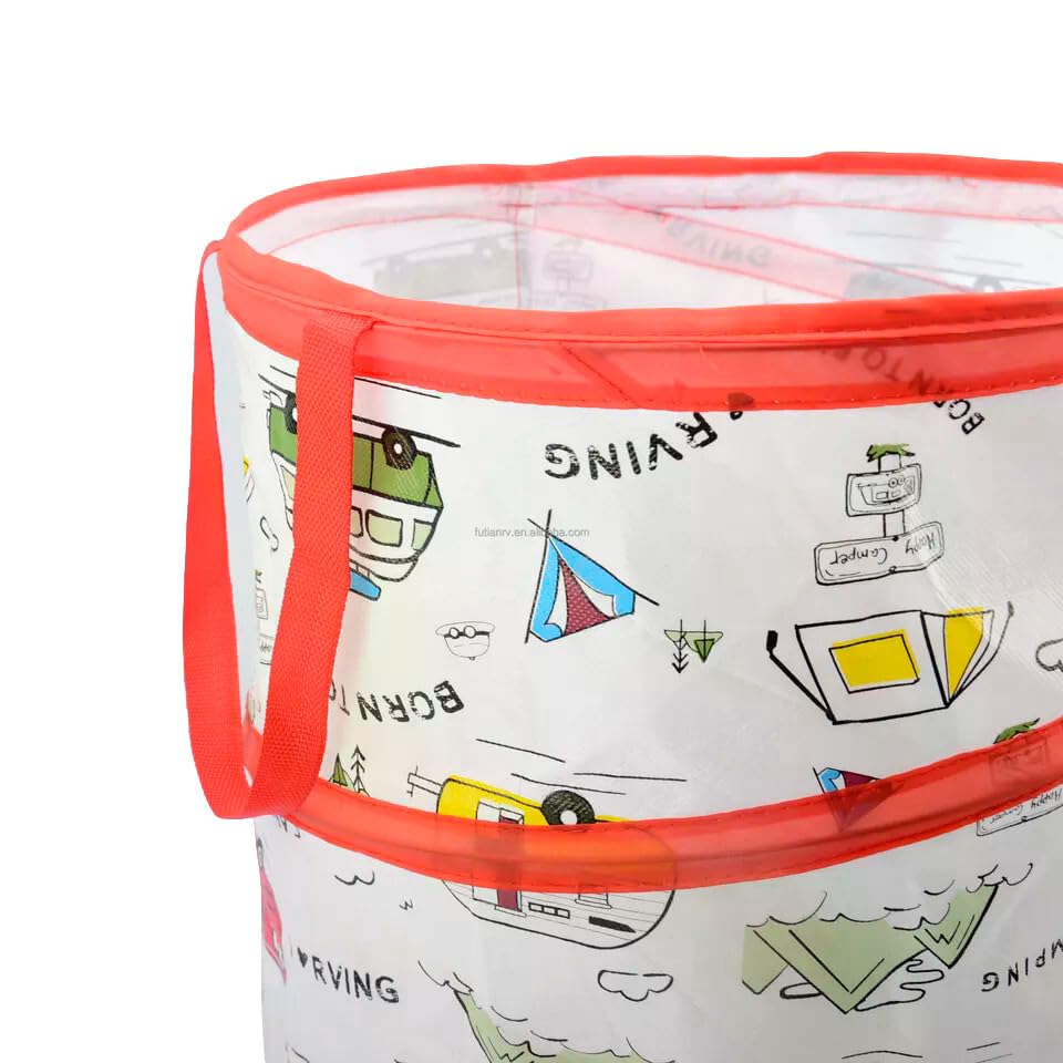 Portable 30 Gallon Pop-Up Trash Can for Camping - Collapsible, Lightweight, Easy Setup
