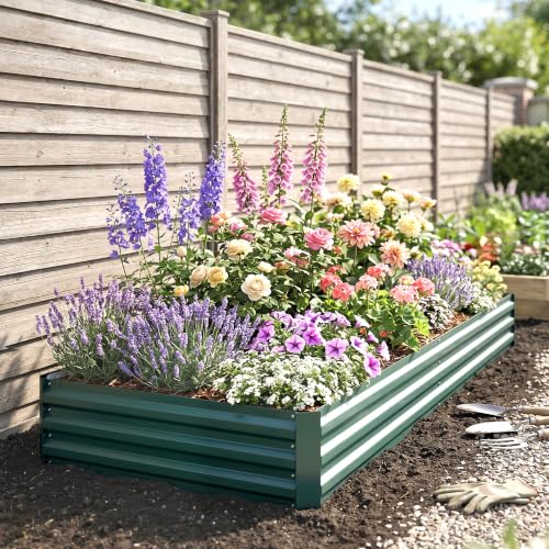 Outsunny 8' x 3' x 1' Galvanized Raised Garden Bed, Green - color: Green