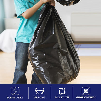 Teivio Large Black Trash Bags 55-60 Gallon 20 Count 50 Gal Garbage Bags