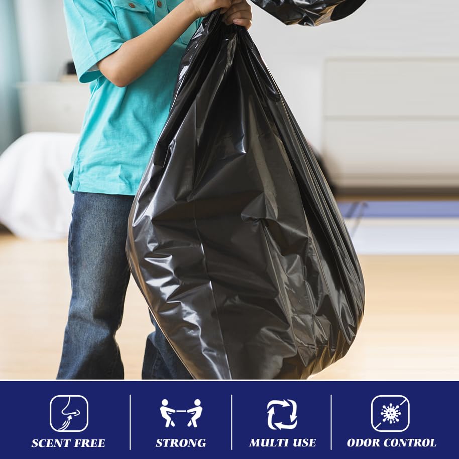 Teivio Large Black Trash Bags 55-60 Gallon 20 Count 50 Gal Garbage Bags