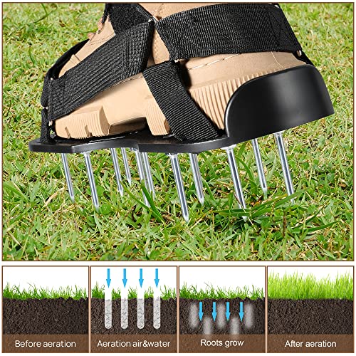 Lawn Aerator Shoes Pre-Assembled - 26 Heavy Duty Steel Spikes (2.4"), Stainless Steel Base Plate, Adjustable Metal Buckle Straps - Walk Behind Grass Aerator Sandals for Yard Lawn Care - color: Black-1
