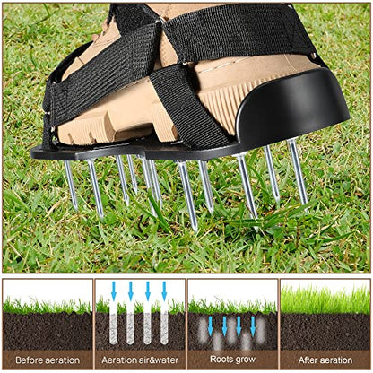 Lawn Aerator Shoes Pre-Assembled - 26 Heavy Duty Steel Spikes (2.4"), Stainless Steel Base Plate, Adjustable Metal Buckle Straps - Walk Behind Grass Aerator Sandals for Yard Lawn Care - color: Black-1