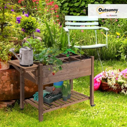 Outsunny Wooden Raised Garden Bed with 8 Grow Grids 49"x21"x34", Brown - color: Brown