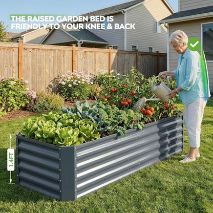Raised Garden Bed Kit 6x2x1.4ft, Metal Planter Boxes Outdoor,IronGrey - color: Irongrey, size: 6x2x1.4ft
