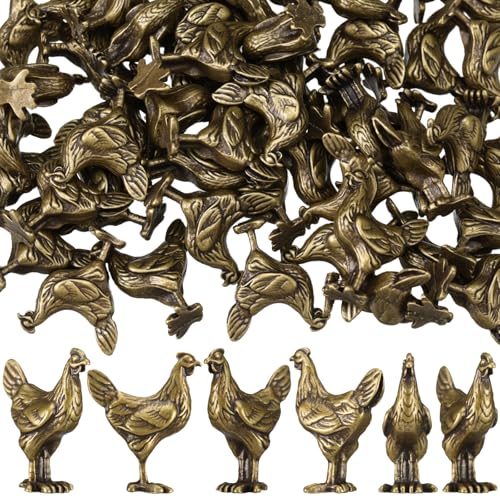 Civaner 50 Pcs Mini Chicken Figurines, Vintage Metal Hen Statues - style: Chicken