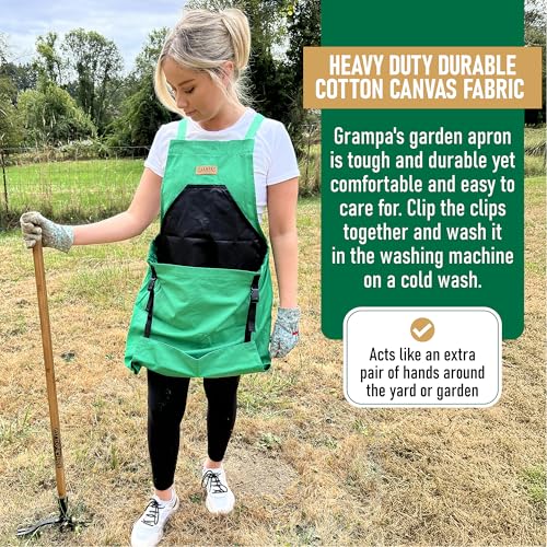 Grampa's Gardening Apron Cross Back Garden Apron with Large Pockets - color: Green