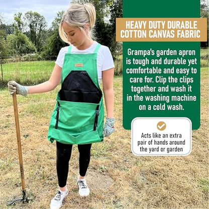 Grampa's Gardening Apron Cross Back Garden Apron with Large Pockets - color: Green