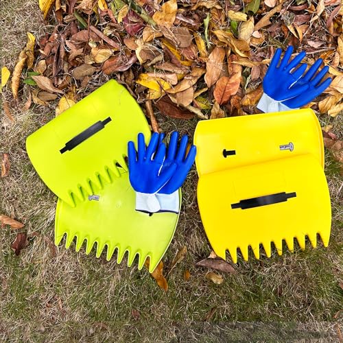 Leaf Scoops Hand Rakes, Leaf Scoops and Claws with Gloves, Lightweight Plastic Leaf Scoop, Large Leaf Grabbers for Picking Up Leaves, Clippings, Grass(1 Set, Yellow) - style: 1 Set,Yellow