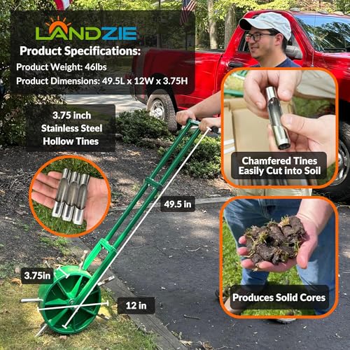 Landzie - Rolling Lawn Aerator, Manual Core Plug Aerator - size: Single