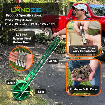Landzie - Rolling Lawn Aerator, Manual Core Plug Aerator - size: Single