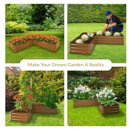 Sunnydaze Galvanized Raised Garden Bed, L-Shaped, 5x5x1 ft, Brown - color: Brown