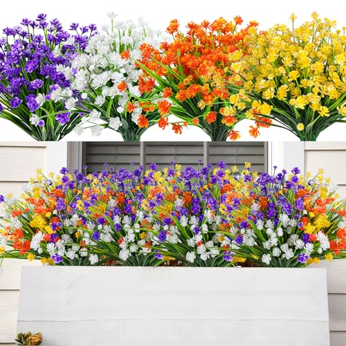 AmyHomie 20 PCS Artificial Flowers for Outdoors, UV Resistant Fake Plants - color: Mix Color, size: 20