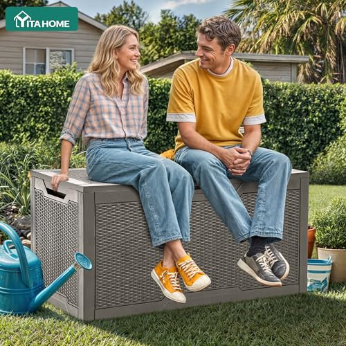 YITAHOME 100 Gallon Resin Deck Box - color: Taupe, size: 100 gallon