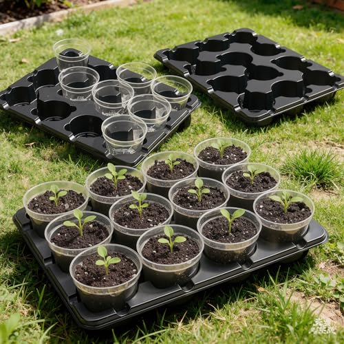 homenote 5 Pack Reusable 12 Cell Seed Starter Trays for 4 Inch Nursery Pots - size: 4 Inch, style: 5 Pack Seed Starter Tray