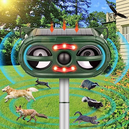 Ultrasonic Animal Repeller,Solar Pest Animal Repellent Outdoor,Squirrel Repellent,Animal Deter Devices Outdoor,Cat Repeller with Motion Sensor & Flashing Light for Yard Garden