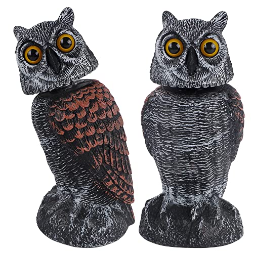 Hausse 2 Pack Fake Owl Decoys to Scare Birds Away, Rotating Head Plastic Owl Bird Deterrents, 10.6 Inch Height Bird Scarecrow Nature Enemy Horned Pest Repellent for Outdoor Garden Yard - color: Black, size: 2 Pack
