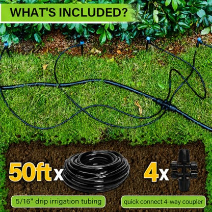 Bonviee 50FT 5/16 Inch Mainline Tubing with 6-Way Couplers, 4-Pack - size: 50FT - 5/16" Tubing